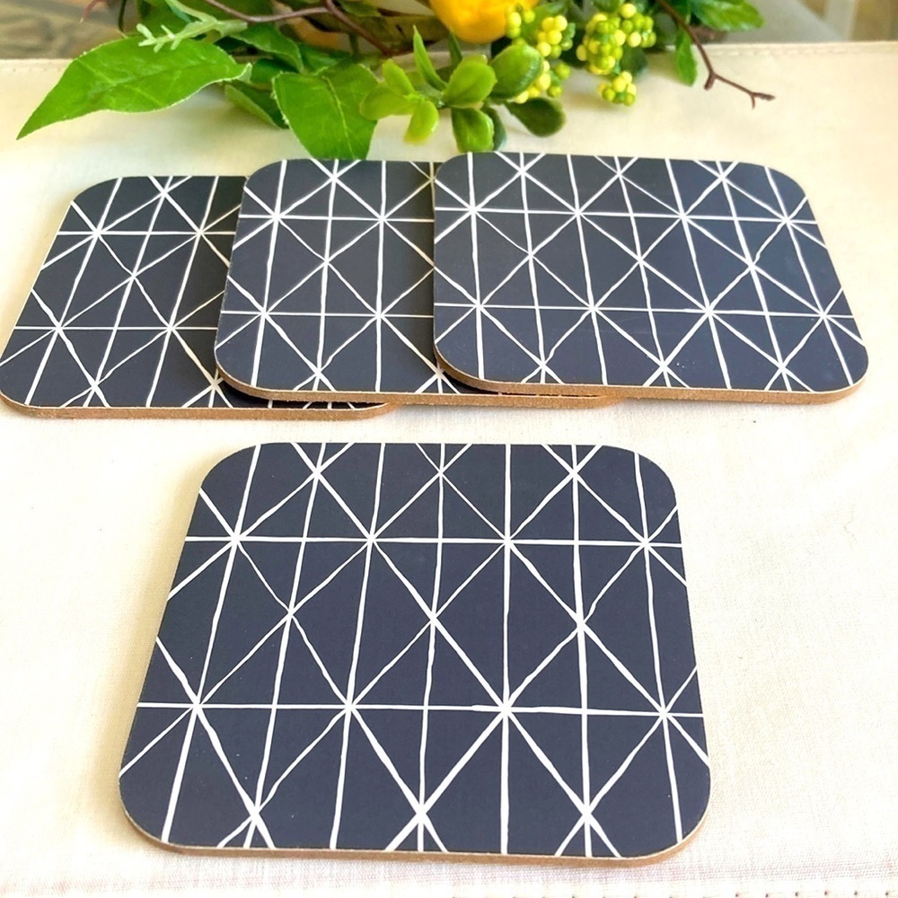 geometric summer table coasters with cork backing - set of 4